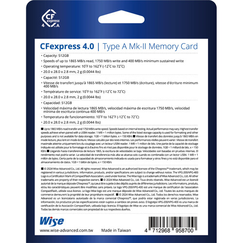 1023135_B.jpg - Wise 512GB CFexpress 4.0 Type A Mark-II Memory Card